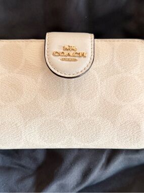Coach Cream Pebbled Leather Wallet with Gold Logo